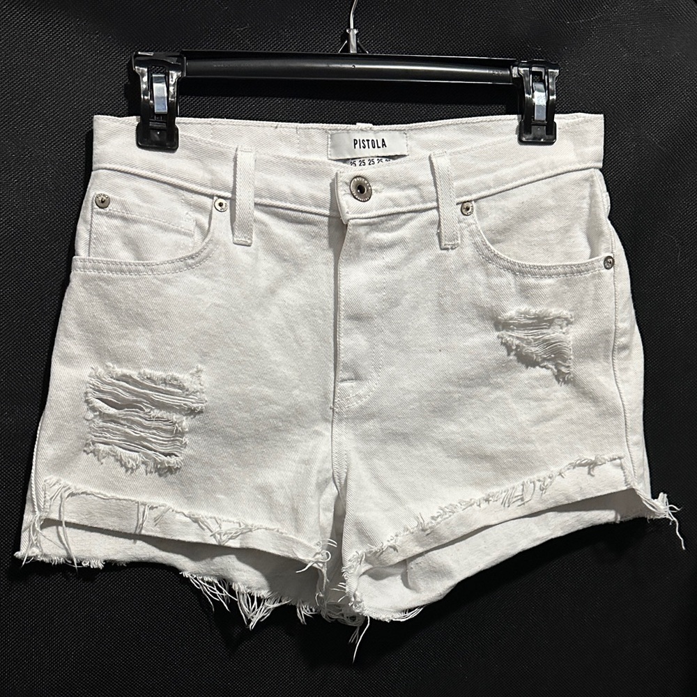 Pistola White High Waist Distressed Jean Shorts